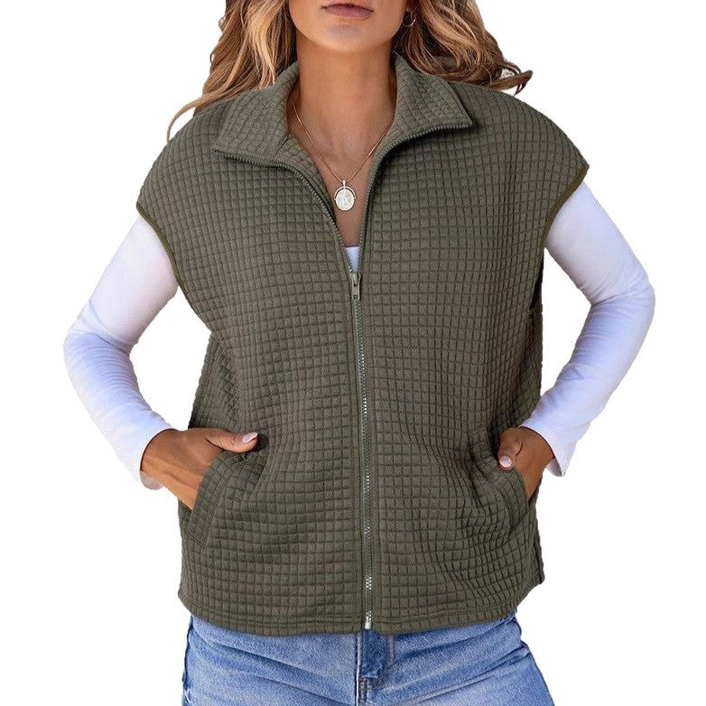 Lapel Zipper Waffle Pocket Sports Vest