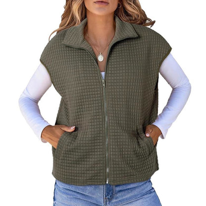 Lapel Zipper Waffle Pocket Sports Vest