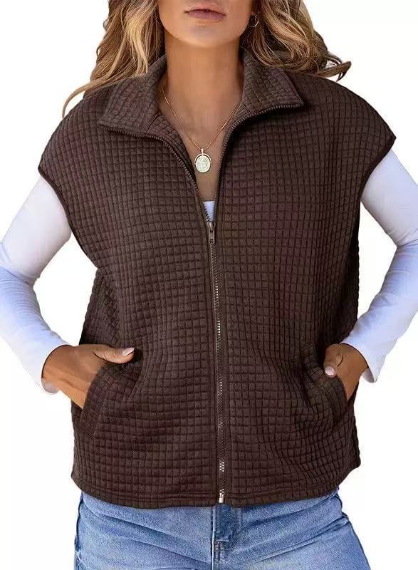 Lapel Zipper Waffle Pocket Sports Vest
