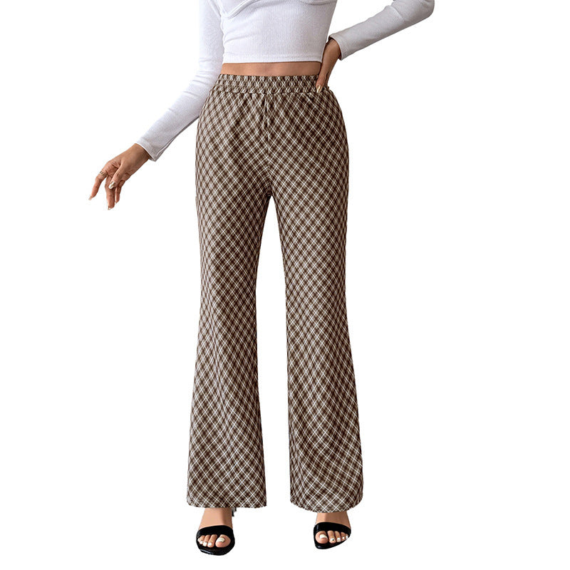 Commuter Plaid Slightly High Slimming Trousers