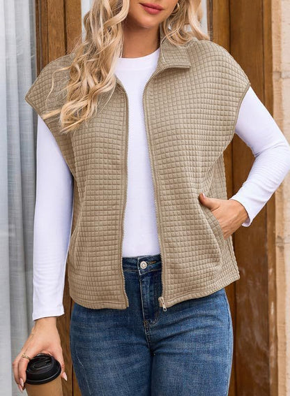Lapel Zipper Waffle Pocket Sports Vest