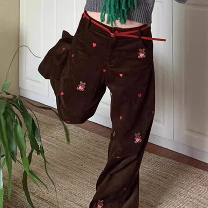 Embroidered Corduroy Pants