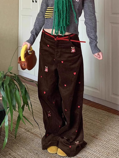 Embroidered Corduroy Pants