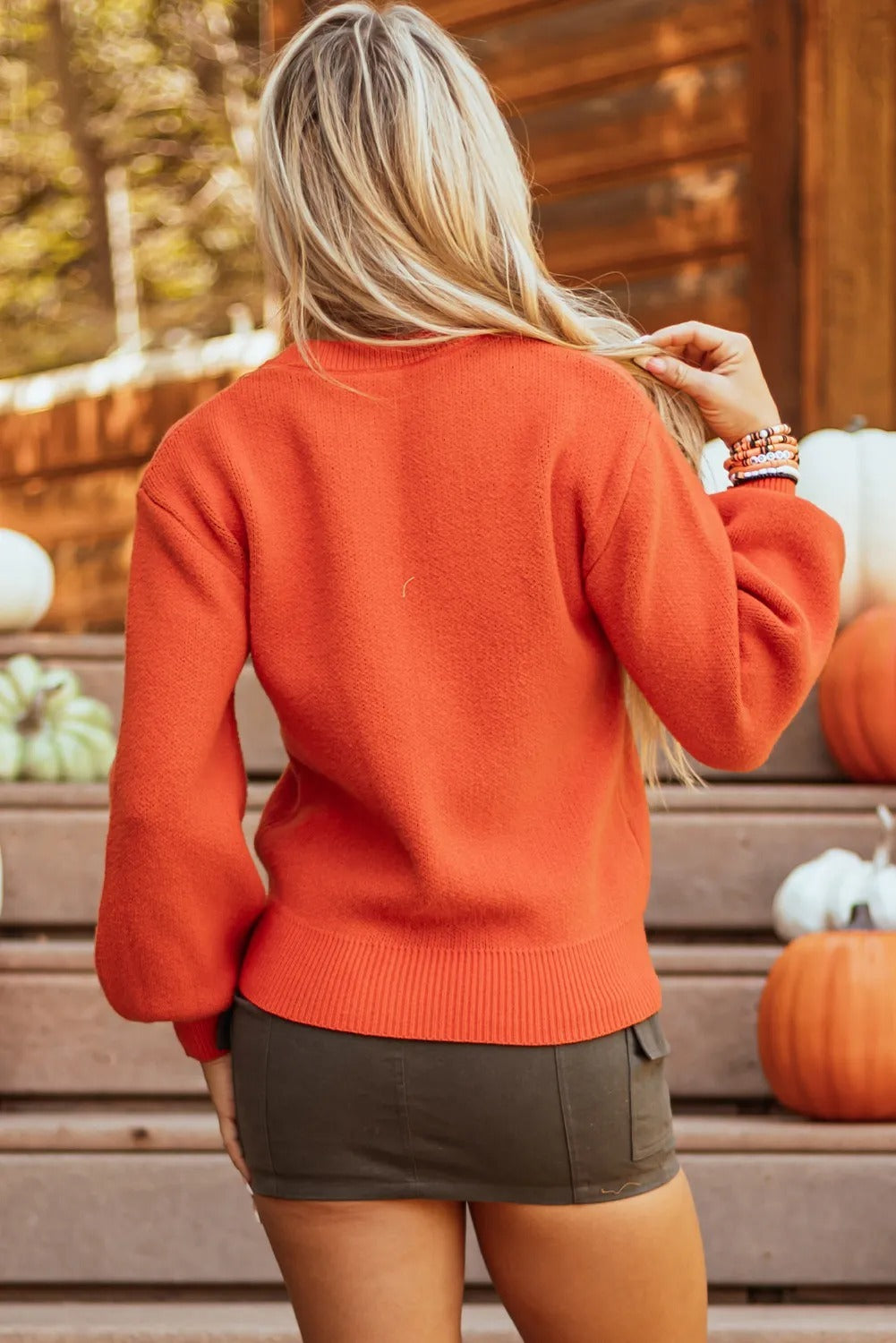 Pumpkin Face Pattern Drop Shoulder Sweater