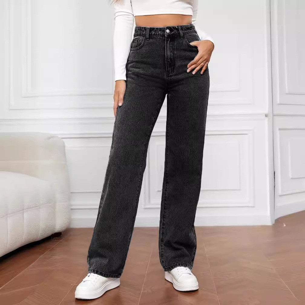 High Waist Slim Straight Jeans
