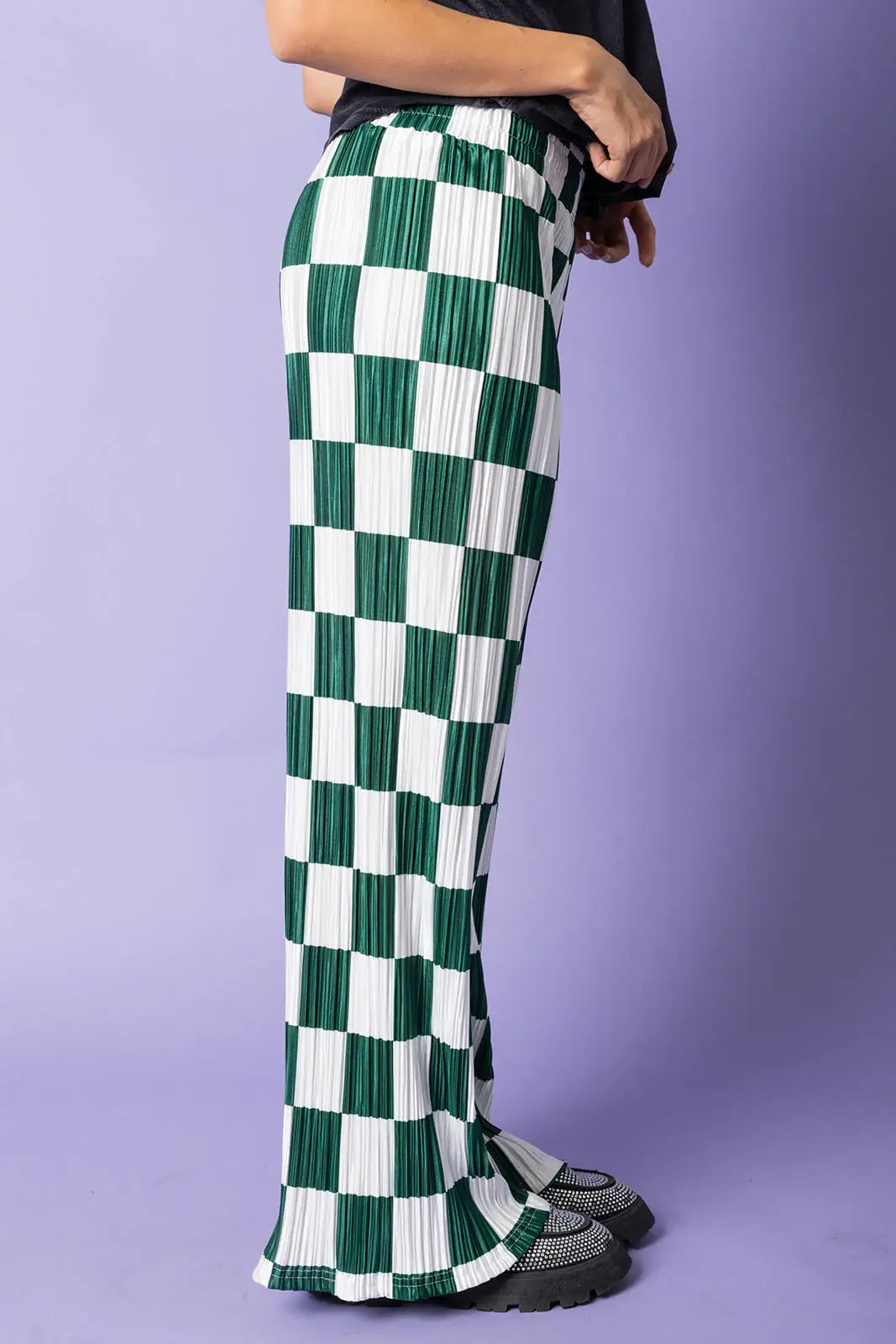 Checkered Plisse Pants